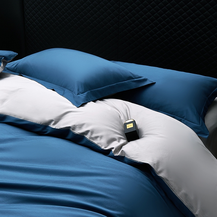 91家纺网 家纺一手货源 找家纺 皇寝世家家居 2025新款全棉纯棉A类100s长绒棉四件套刺绣绣花纯色贡缎床单款-诗雅 诗雅-湖蓝色