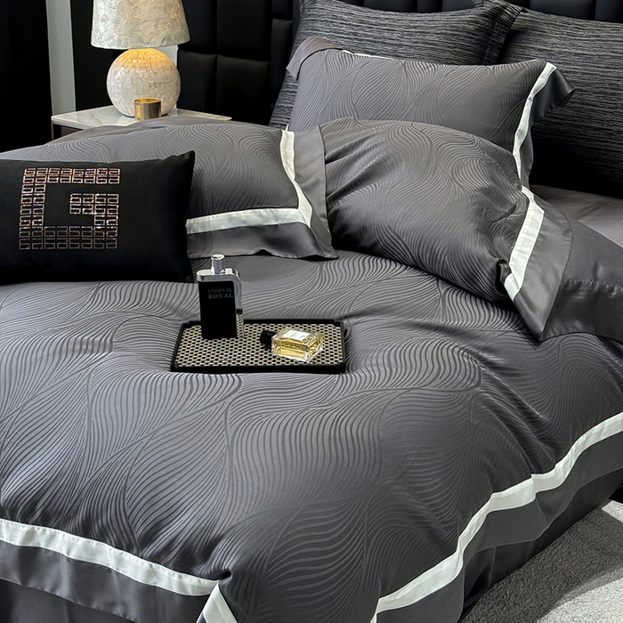 91家纺网 家纺一手货源 找家纺 若未家居 LOVEWE HOUSE 2025新款天丝提花套件撞色轻奢风四件套-天丝布拉格 天丝布拉格 玄灰