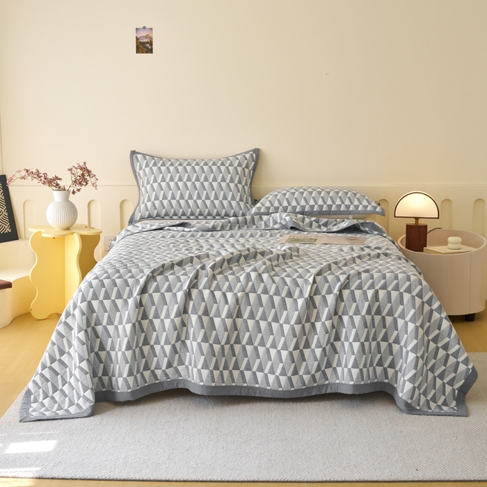 91家纺网 家纺一手货源 找家纺 棠薇家纺  2025新款北欧风盖毯毛巾被 菱格灰