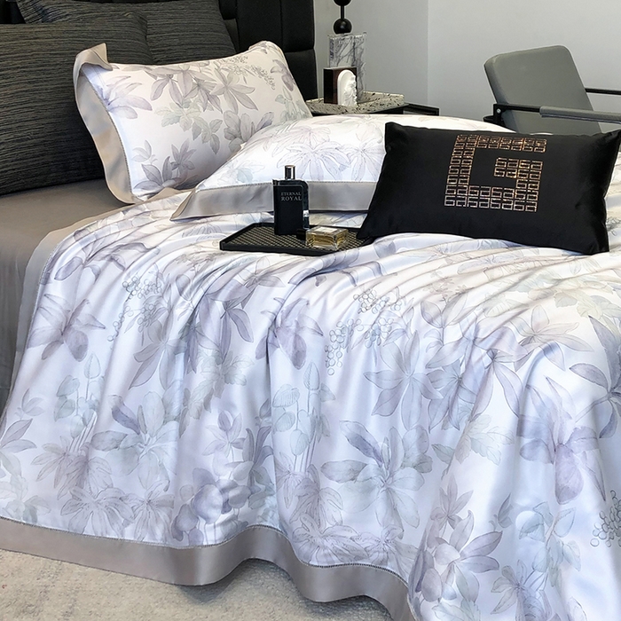 91家纺网 家纺一手货源 找家纺 若未家居 LOVEWE HOUSE 2025新款兰精天丝印花夏被及夏被四件套 落叶派对（床单款+床盖款）