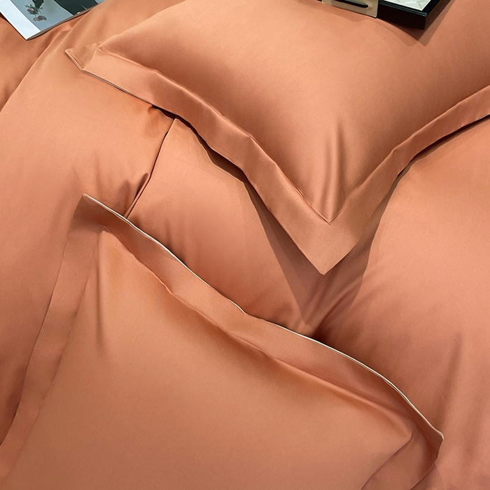 91家纺网 家纺一手货源 找家纺 皇寝世家家居 2025新款全棉纯棉A类100s长绒棉四件套刺绣绣花纯色贡缎床单款-诗雅 诗雅-活力橙