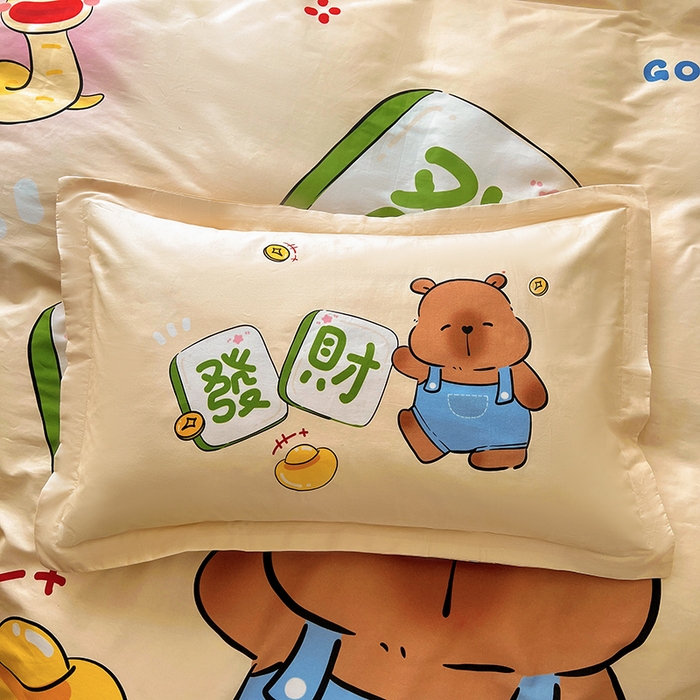 91家纺网 家纺一手货源 找家纺 2025新款原创设计卡皮巴拉全棉四件套-有作品登记证书 发财巴拉