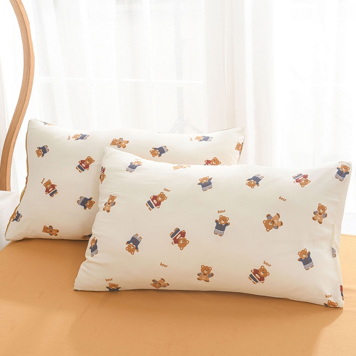 91家纺网 家纺一手货源 找家纺 红日子纺织品 2025新款棉麻夏被四件套 蛋糕小熊