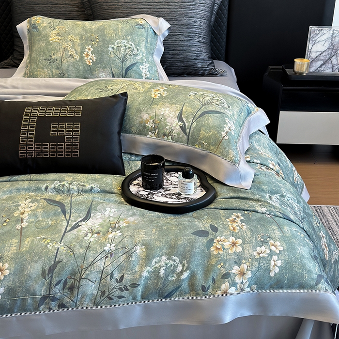 91家纺网 家纺一手货源 找家纺 若未家居 LOVEWE HOUSE 2025新款兰精天丝印花夏被及夏被四件套 空山栀子（床单款+床盖款）