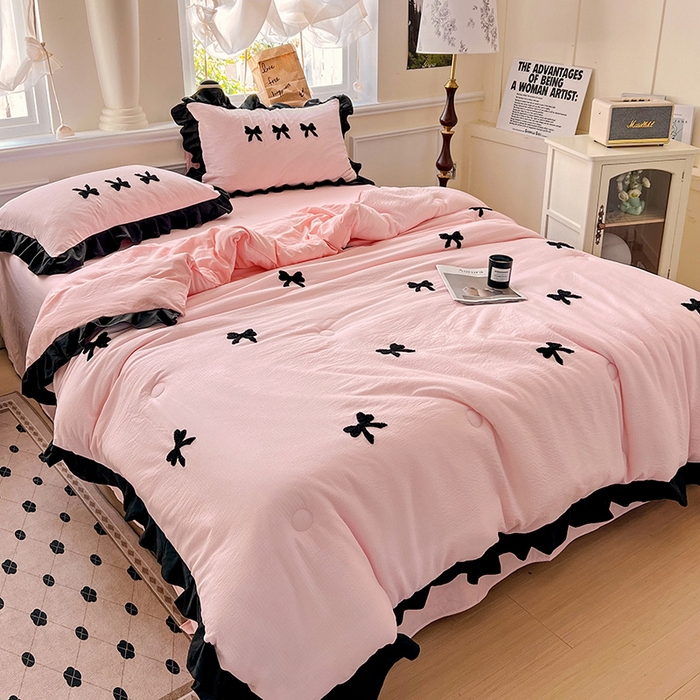 91家纺网 家纺一手货源 找家纺 梦之岛 2025新款韩版小泡泡水洗棉毛巾绣四件套-蝶梦 蝶梦蝴蝶结-玉