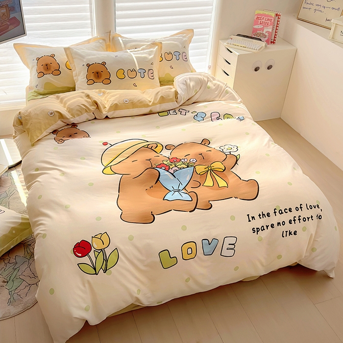 91家纺网 家纺一手货源 找家纺 2025新款原创设计卡皮巴拉全棉四件套-有作品登记证书 波点巴拉