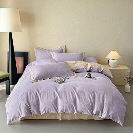 若未家居 LOVEWE HOUSE 2025新款50S色织空气层水洗大提花全棉四件套 梦蝶-有氧紫