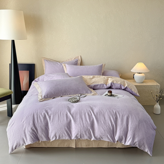 91家纺网 家纺一手货源 找家纺 若未家居 LOVEWE HOUSE 2025新款50S色织空气层水洗大提花全棉四件套 梦蝶-有氧紫