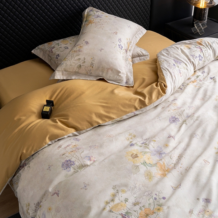 91家纺网 家纺一手货源 找家纺 皇寝世家家居 2025新款60S新疆长绒棉数码印花全棉床上四件套纯棉床品套件 蝶舞