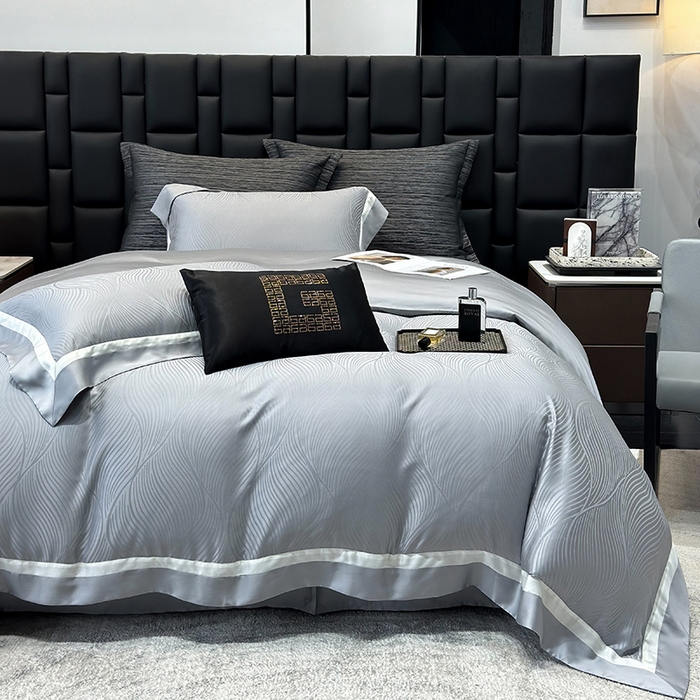 91家纺网 家纺一手货源 找家纺 若未家居 LOVEWE HOUSE 2025新款天丝提花套件撞色轻奢风四件套-天丝布拉格 天丝布拉格 银灰