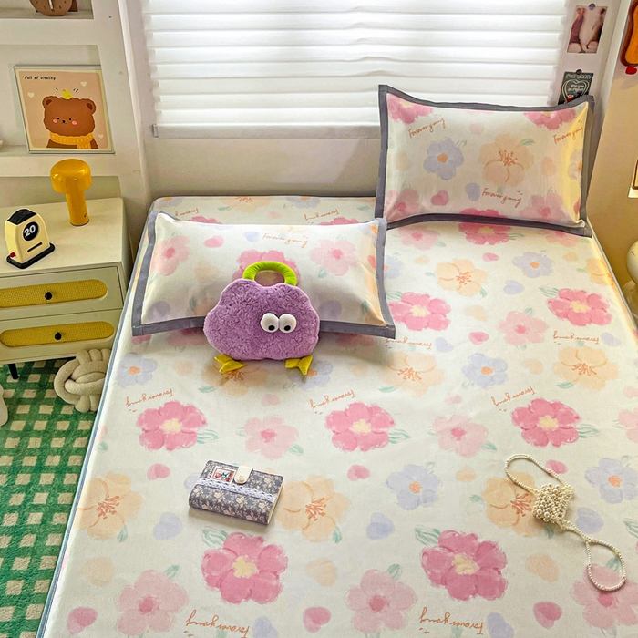 91家纺网 家纺一手货源 找家纺 金盛纺 2025新款A类数码印花冰丝席-床笠款 天女散花