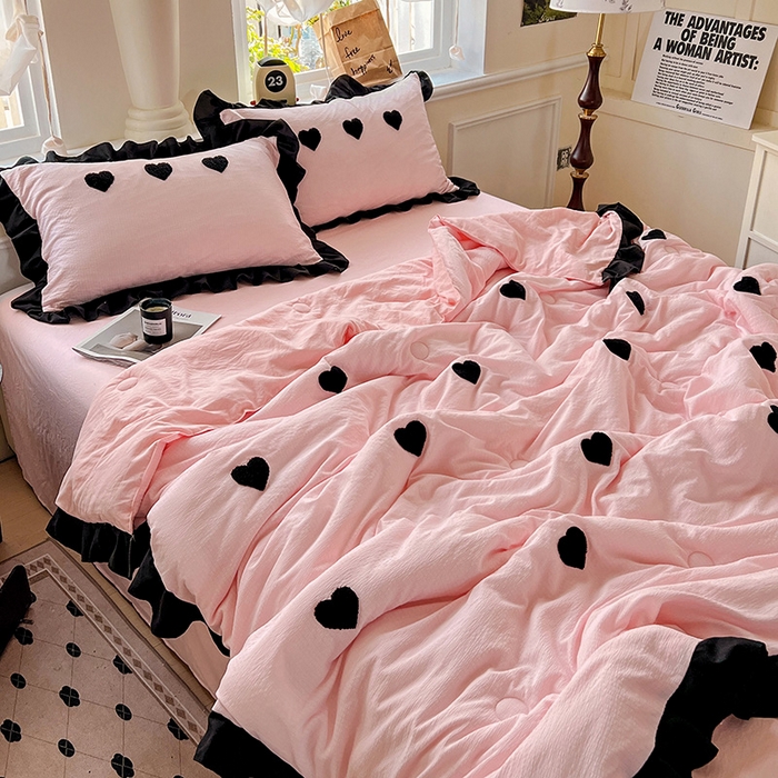 91家纺网 家纺一手货源 找家纺 梦之岛 2025新款韩版小泡泡水洗棉毛巾绣四件套-蝶梦 蝶梦爱心-玉