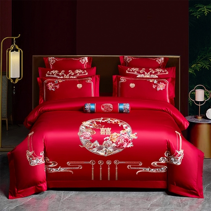 91家纺网 家纺一手货源 找家纺 （总）博之洋婚庆 2025新款全棉纯棉新中式婚庆刺绣四件套-总