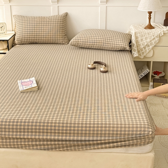 91家纺网 家纺一手货源 找家纺 2025新款全棉水洗棉套件-单床笠 春野咖