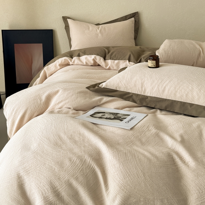 91家纺网 家纺一手货源 找家纺 若未家居 LOVEWE HOUSE 2025新款50S色织空气层水洗大提花全棉四件套 流光 燕麦米