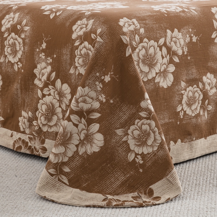 91家纺网 家纺一手货源 找家纺 2025新款全棉色织双层纱纽扣款四件套 云纱-浅咖