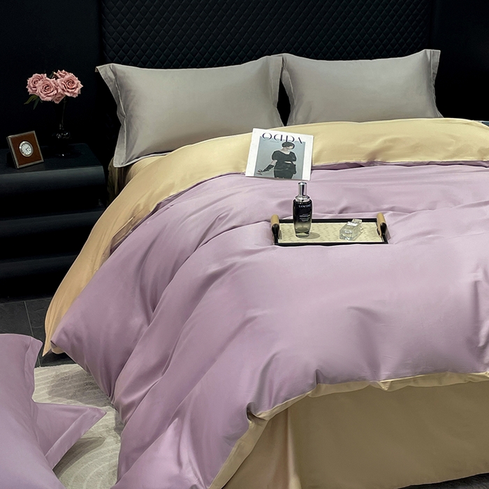 91家纺网 家纺一手货源 找家纺 皇寝世家家居 2025新款全棉纯棉A类100s长绒棉四件套刺绣绣花纯色贡缎床单款-诗雅 诗雅-浅紫色