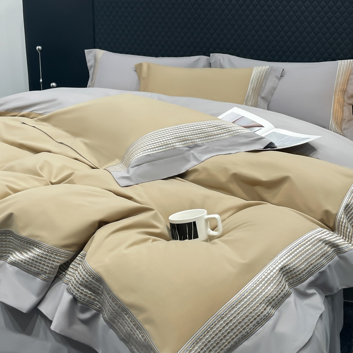 91家纺网 家纺一手货源 找家纺 皇寝世家家居 2025新款100支长绒棉磨毛四件套纯棉全棉冬保暖床单加厚床上被套-欧文系列 杏色