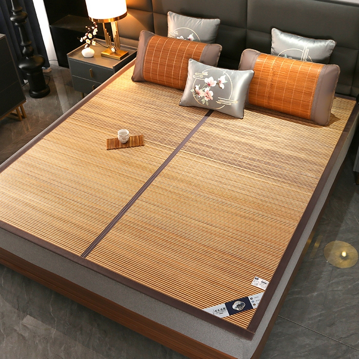 91家纺网 家纺一手货源 找家纺 森璐家纺 2025新款茶香养生竹席藤席草席冰丝席凉席子 金砖清凉席-反面亚草