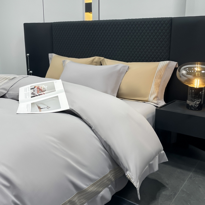 91家纺网 家纺一手货源 找家纺 皇寝世家家居 2025新款100支长绒棉磨毛四件套纯棉全棉冬保暖床单加厚床上被套-欧文系列 灰色