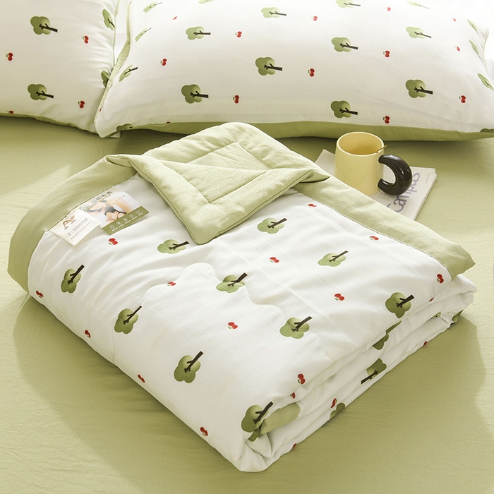 91家纺网 家纺一手货源 找家纺 红日子纺织品 2025新款棉麻夏被四件套 清新森林