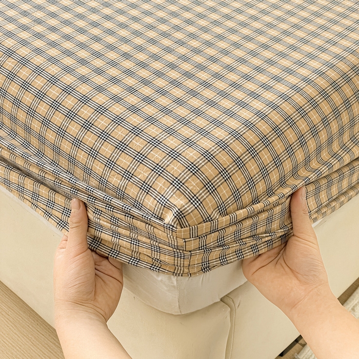 91家纺网 家纺一手货源 找家纺 2025新款全棉水洗棉套件-单床笠 春野咖