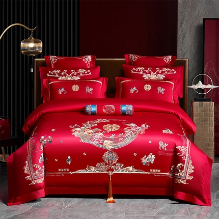 91家纺网 家纺一手货源 找家纺 （总）博之洋婚庆 2025新款全棉纯棉新中式婚庆刺绣四件套-总