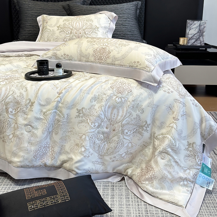 91家纺网 家纺一手货源 找家纺 若未家居 LOVEWE HOUSE 2025新款兰精天丝印花夏被及夏被四件套 宫廷华尔兹（床单款+床盖款）