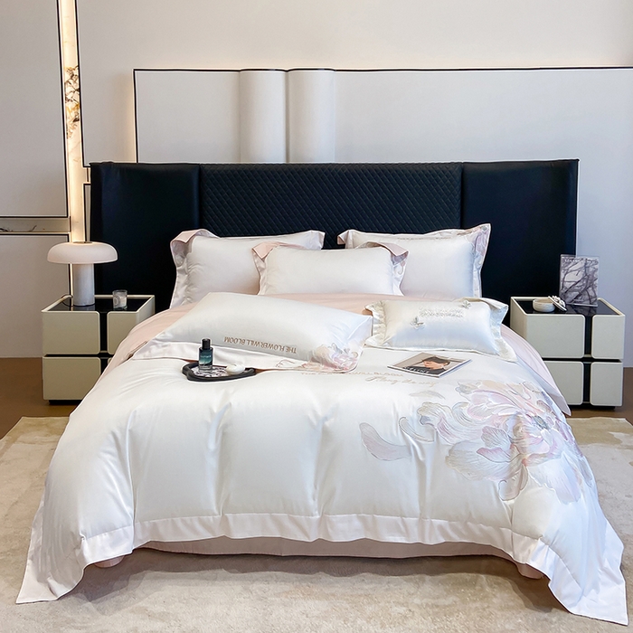 91家纺网 家纺一手货源 找家纺 星蕴家纺 2025新款100支澳棉正宗长绒棉四件套-绽放 绽放 白拼玉