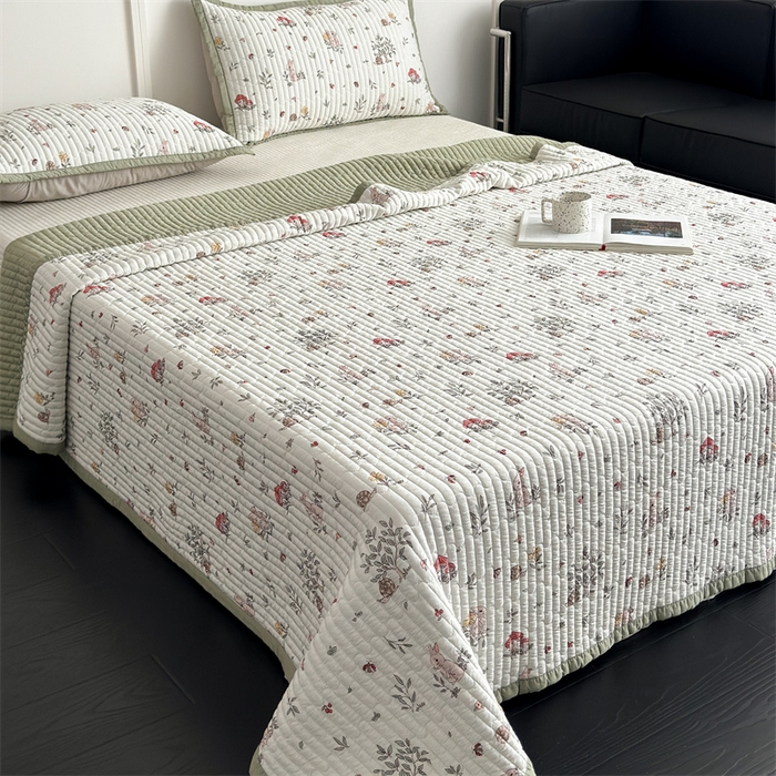 91家纺网 家纺一手货源 找家纺 美优兰 2025春夏新款双面天丝高温砂洗床盖 草坪派对