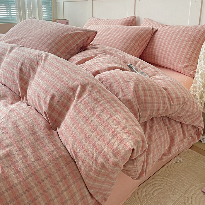 91家纺网 家纺一手货源 找家纺 大柏树 2025新款全棉水洗棉套件-床单四件套 日落红