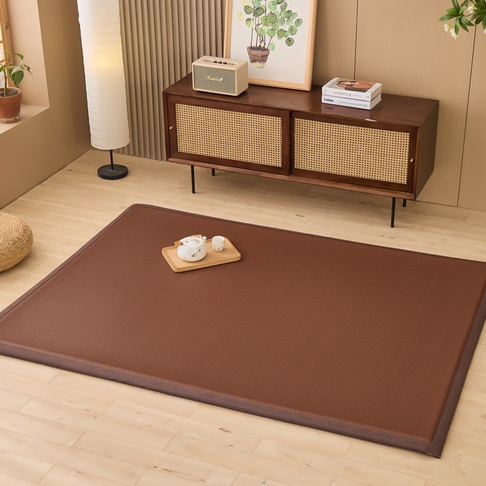 91家纺网 家纺一手货源 找家纺 绒艺席业 2025新款PE藤席地垫 咖色