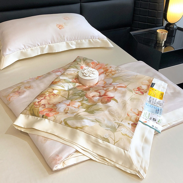 91家纺网 家纺一手货源 找家纺 若未家居 LOVEWE HOUSE 2025新款兰精天丝印花夏被及夏被四件套 花西子 米（床单款+床盖款）