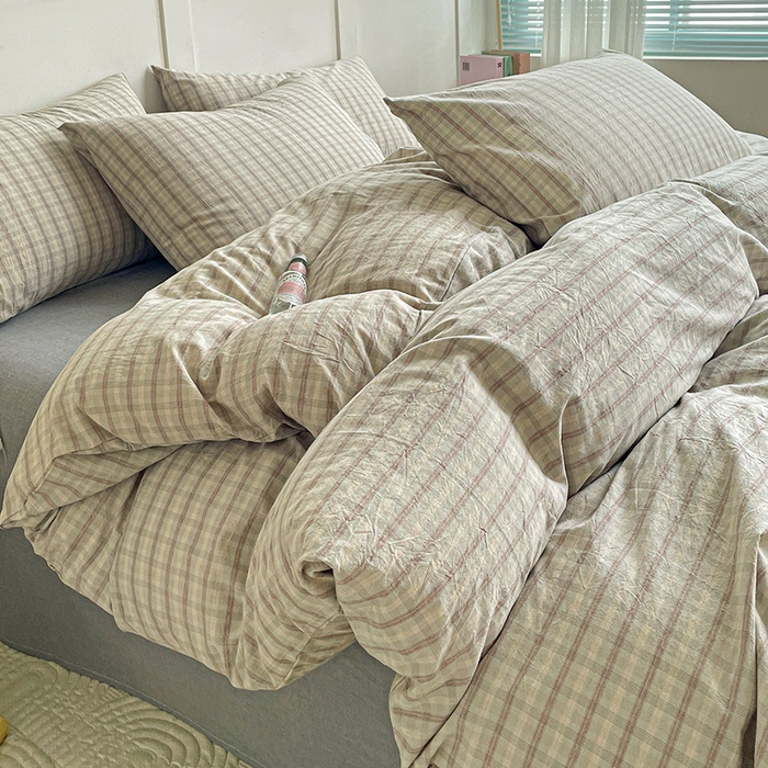 91家纺网 家纺一手货源 找家纺 大柏树 2025新款全棉水洗棉套件-床单四件套 日落灰