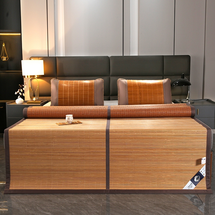 91家纺网 家纺一手货源 找家纺 森璐家纺 2025新款茶香养生竹席藤席草席冰丝席凉席子 金砖清凉席-反面亚草