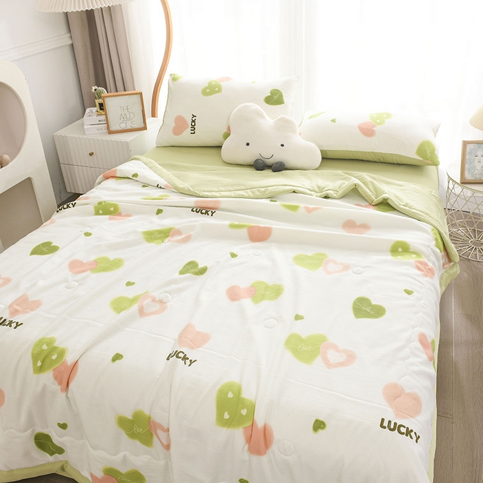 91家纺网 家纺一手货源 找家纺 红日子纺织品 2025新款棉麻夏被四件套 浪漫爱心