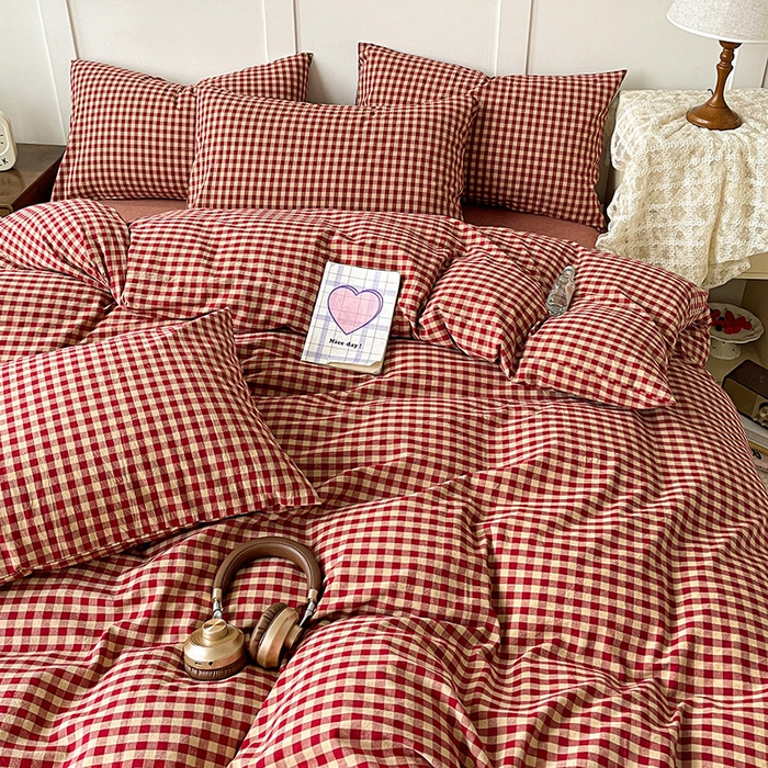 91家纺网 家纺一手货源 找家纺 大柏树 2025新款全棉水洗棉套件-床单四件套 云素红