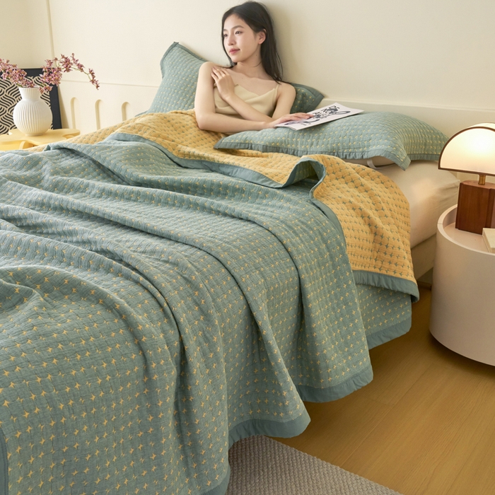 91家纺网 家纺一手货源 找家纺 棠薇家纺  2025新款北欧风盖毯毛巾被 星空绿