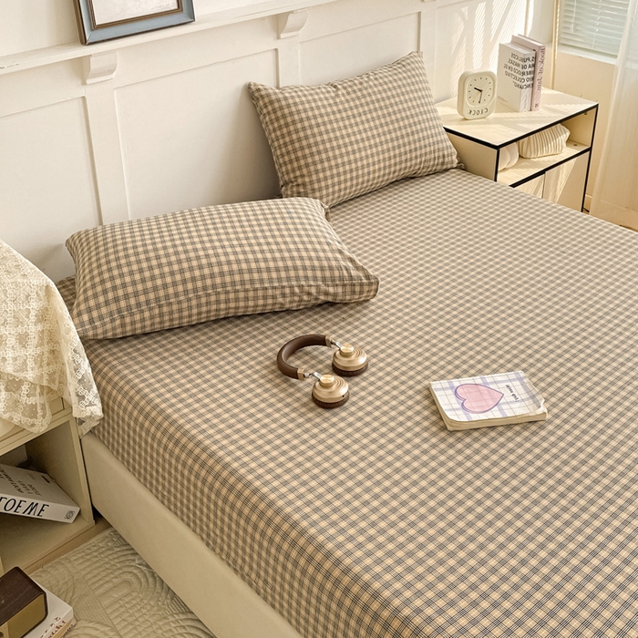 91家纺网 家纺一手货源 找家纺 2025新款全棉水洗棉套件-单床笠 春野咖