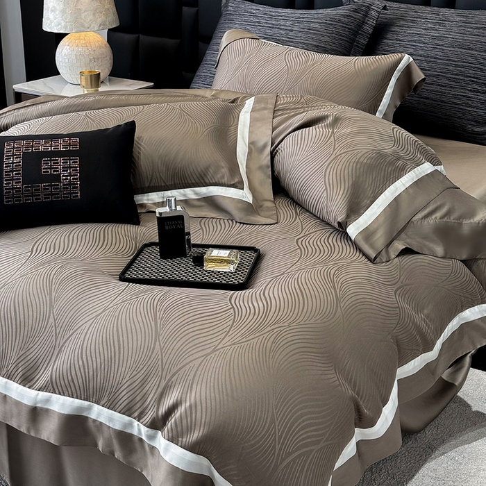 91家纺网 家纺一手货源 找家纺 若未家居 LOVEWE HOUSE 2025新款天丝提花套件撞色轻奢风四件套-天丝布拉格 天丝布拉格 美拉德棕