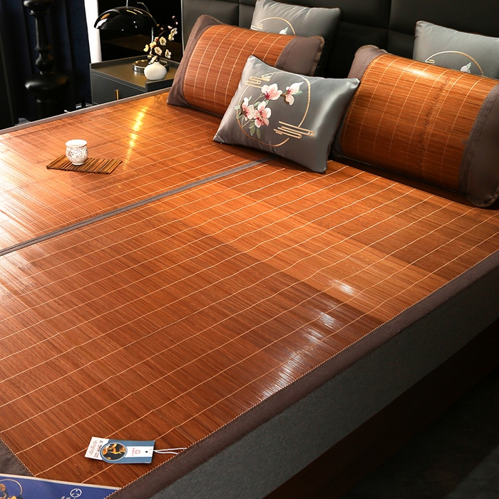 91家纺网 家纺一手货源 找家纺 森璐家纺 2025新款茶香养生竹席藤席草席冰丝席凉席子 2.6镜面对接席-反面冰丝