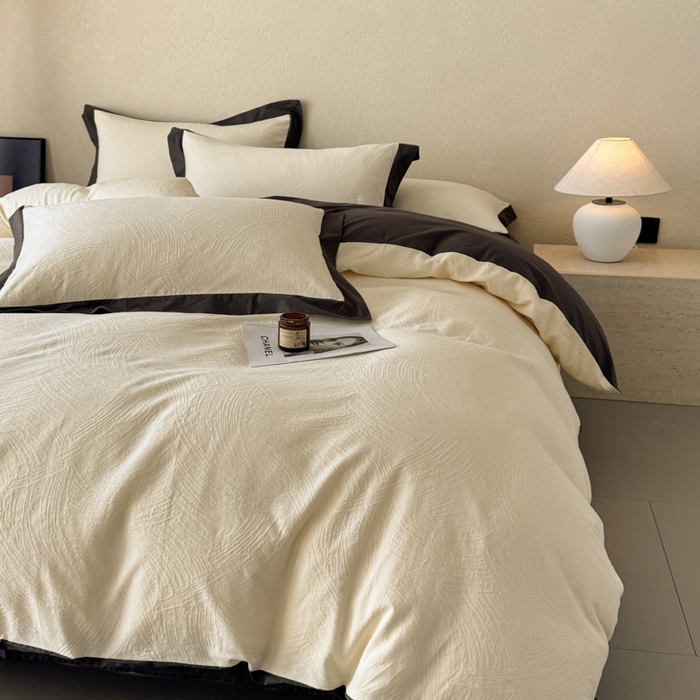 91家纺网 家纺一手货源 找家纺 若未家居 LOVEWE HOUSE 2025新款50S色织空气层水洗大提花全棉四件套 流光-云氧白