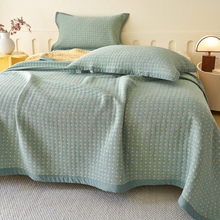 91家纺网 家纺一手货源 找家纺 棠薇家纺  2025新款北欧风盖毯毛巾被 星空绿