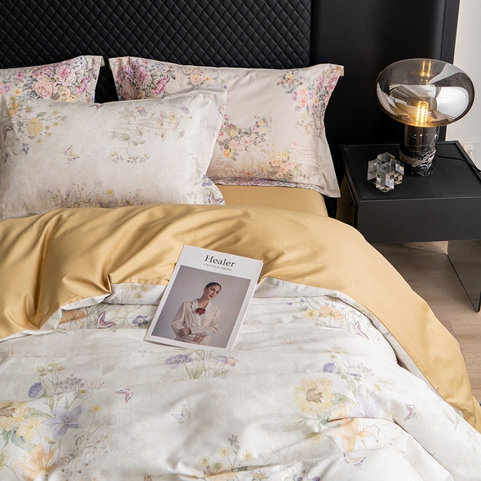 91家纺网 家纺一手货源 找家纺 皇寝世家家居 2025新款60S新疆长绒棉数码印花全棉床上四件套纯棉床品套件 蝶舞