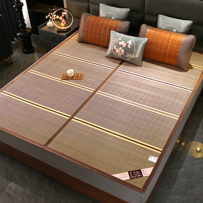 91家纺网 家纺一手货源 找家纺 森璐家纺 2025新款茶香养生竹席藤席草席冰丝席凉席子 木纹-反面亚草