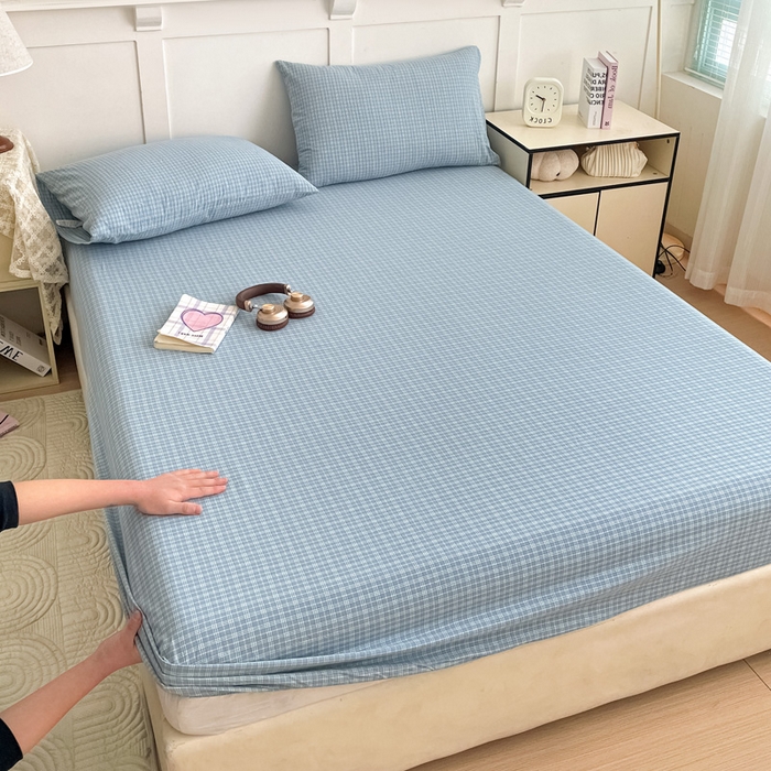 91家纺网 家纺一手货源 找家纺 2025新款全棉水洗棉套件-单床笠 春野兰