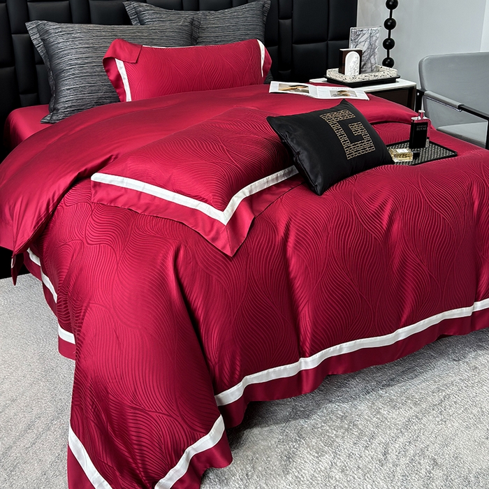 91家纺网 家纺一手货源 找家纺 若未家居 LOVEWE HOUSE 2025新款天丝提花套件撞色轻奢风四件套-天丝布拉格 天丝布拉格 贵族红