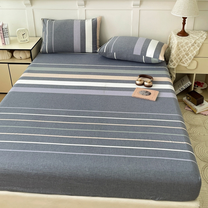 91家纺网 家纺一手货源 找家纺 2025新款全棉水洗棉套件-单床笠 流年灰