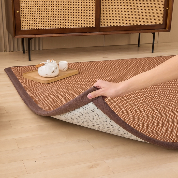 91家纺网 家纺一手货源 找家纺 绒艺席业 2025新款PE藤席地垫 饼干花 白玉