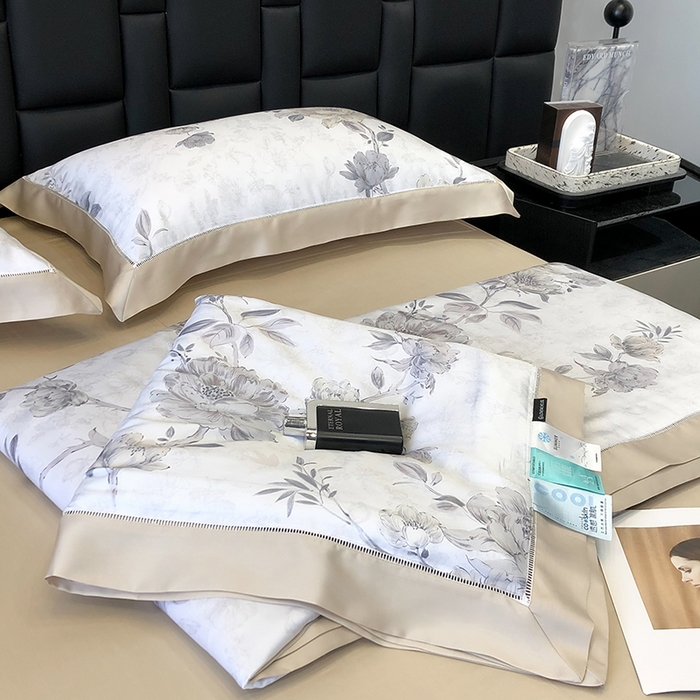 91家纺网 家纺一手货源 找家纺 若未家居 LOVEWE HOUSE 2025新款兰精天丝印花夏被及夏被四件套 芍药连枝（床单款+床盖款）